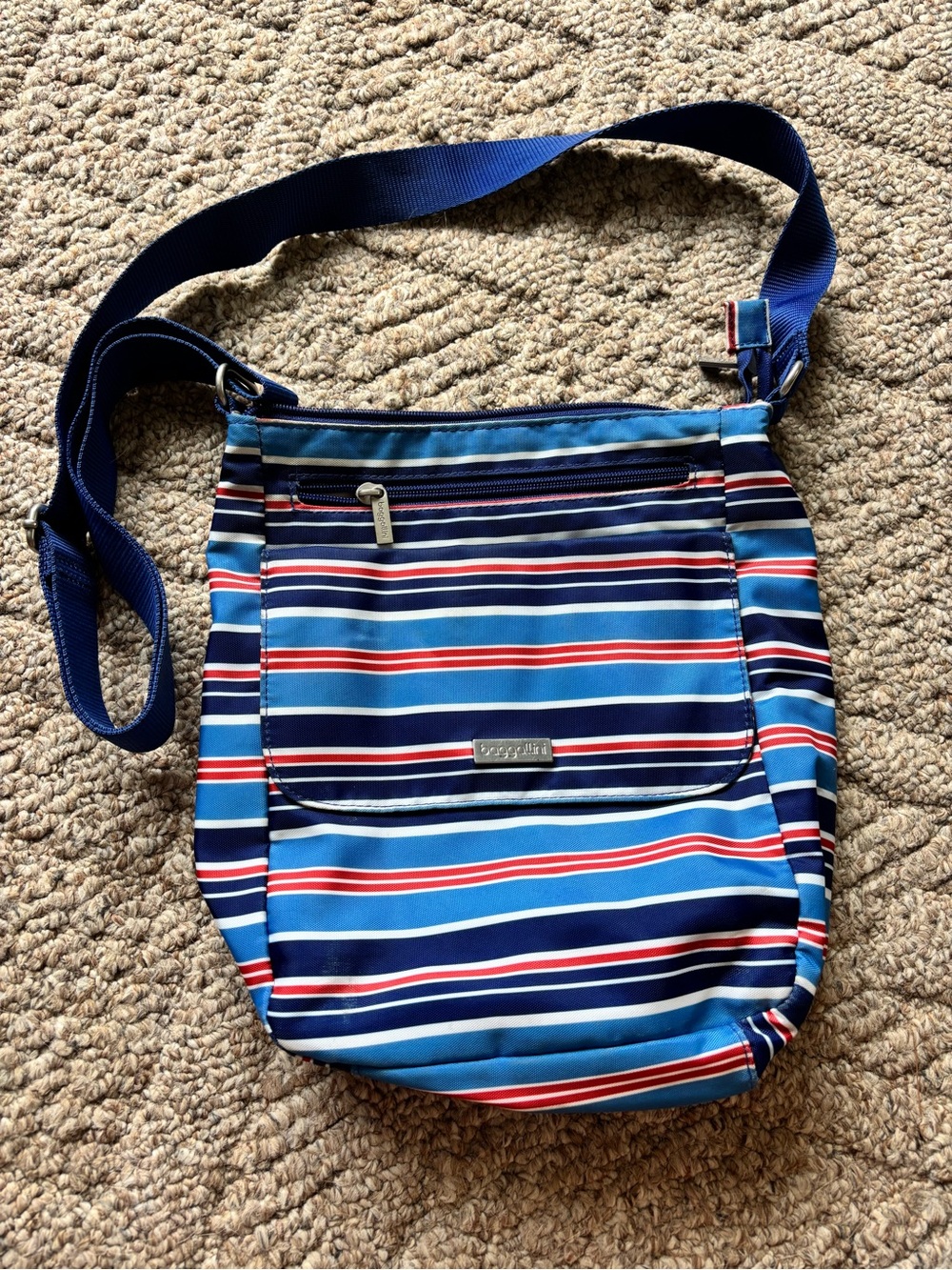 Baggallini Blue Navy Red Striped Crossbody Tote Bag